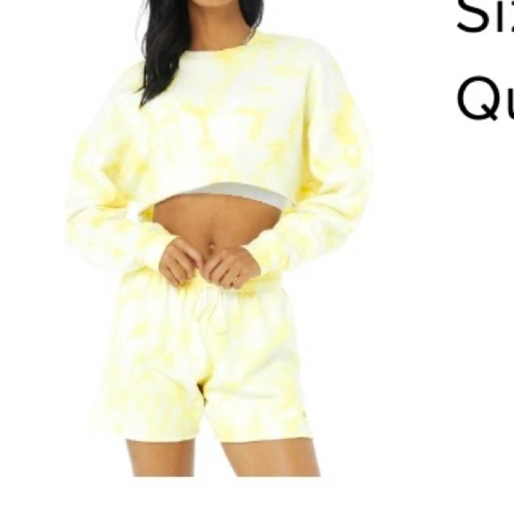 Alo Buttercup & White Tie-Dye Crop Crew Set